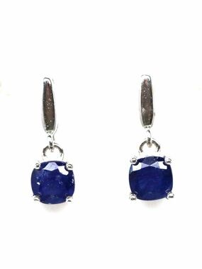 Stunning .70CT Natural Blue Sapphire Cushion Drop Earrings 925 Sterling Silver